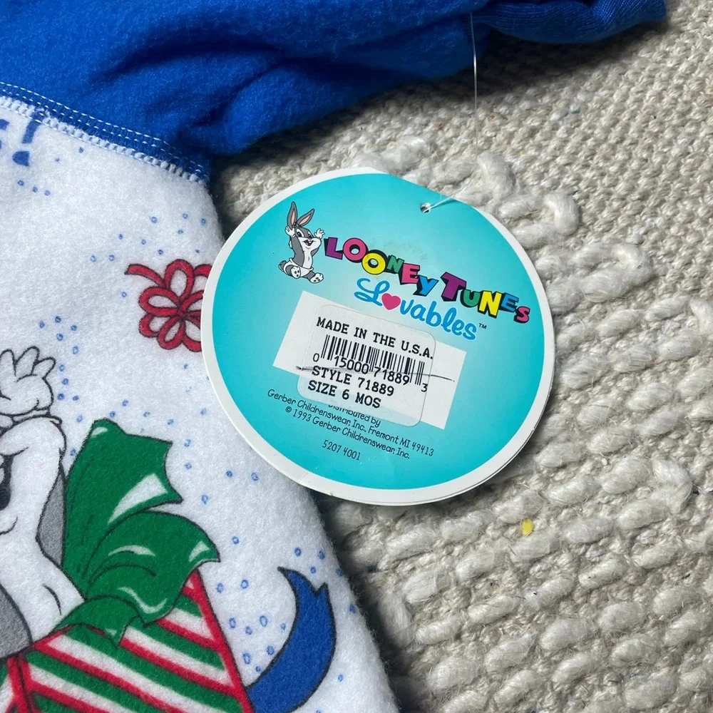 NWT Vintage Gerber Looney Tunes Bugs Bunny Christmas One Piece Pajamas 6 Mon